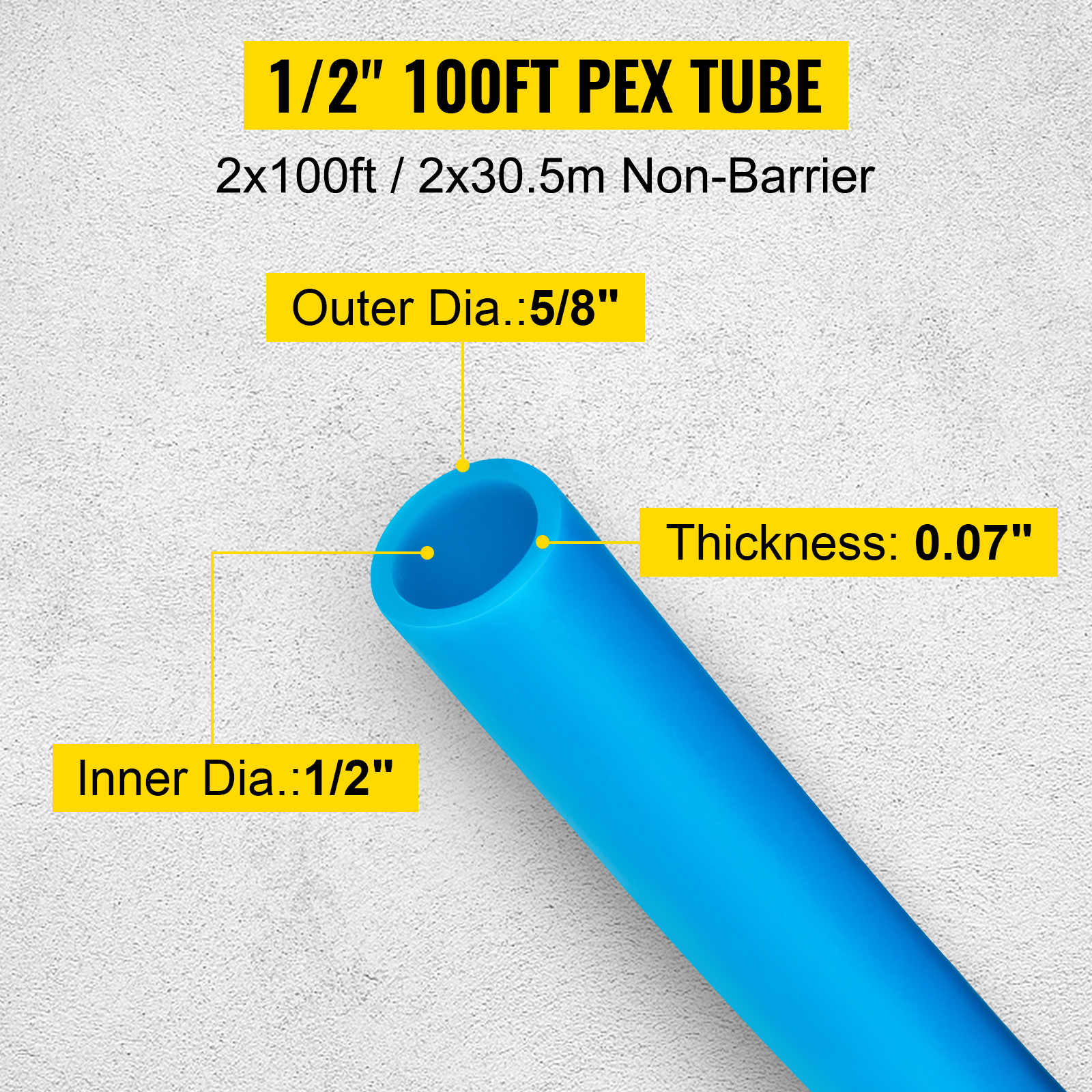 VEVOR Pex-Schlauch, 1/2 Zoll Innendurchmesser, 100 Fuß Länge, nicht barrierefrei, blau.