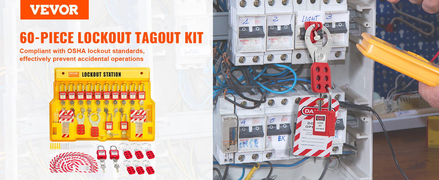 VEVOR Electrical Lockout Tagout Kit, 60 PCS Safety Lockout Tagout ...