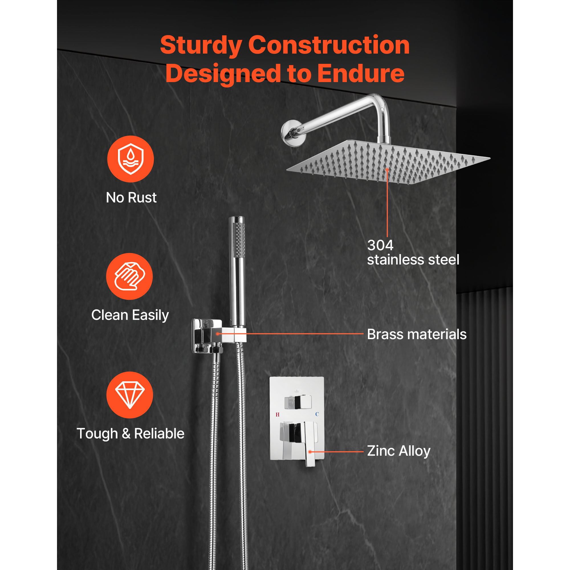 Uimoso Shower Faucet Set with Square/Round Rain Head & Handheld Options