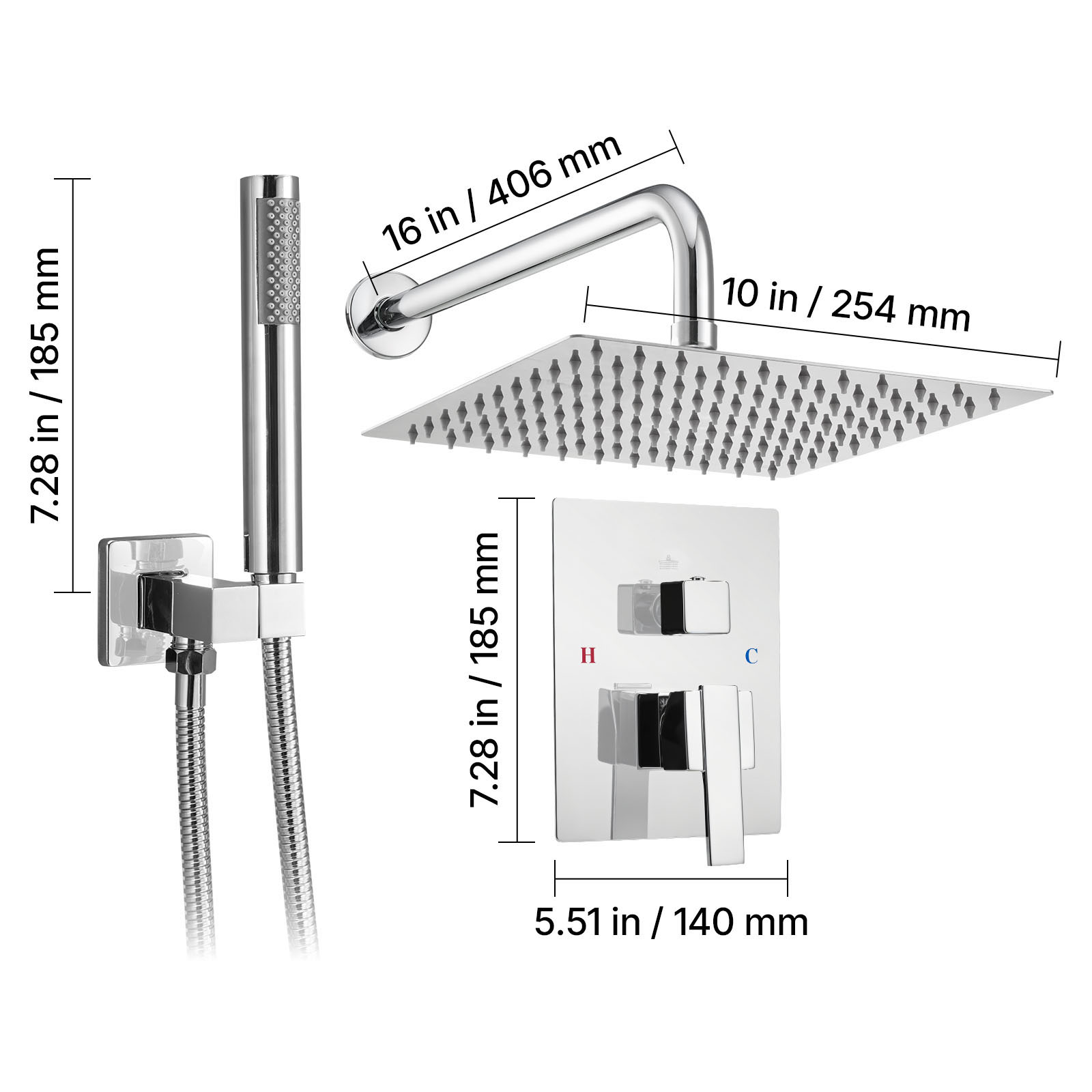 Uimoso Shower Faucet Set with Square/Round Rain Head & Handheld Options