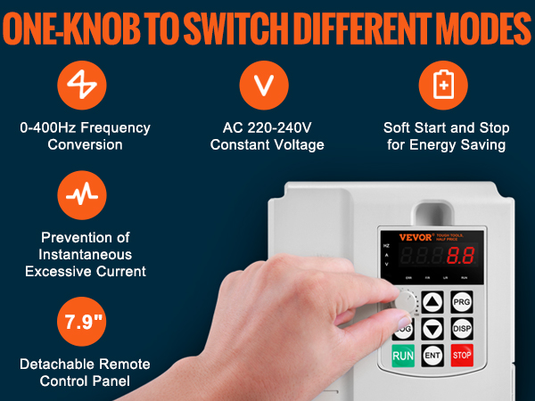 VEVOR VFD 7.5KW, 34A, 10HP Variable Frequency Drive for 3-Phase Motor ...