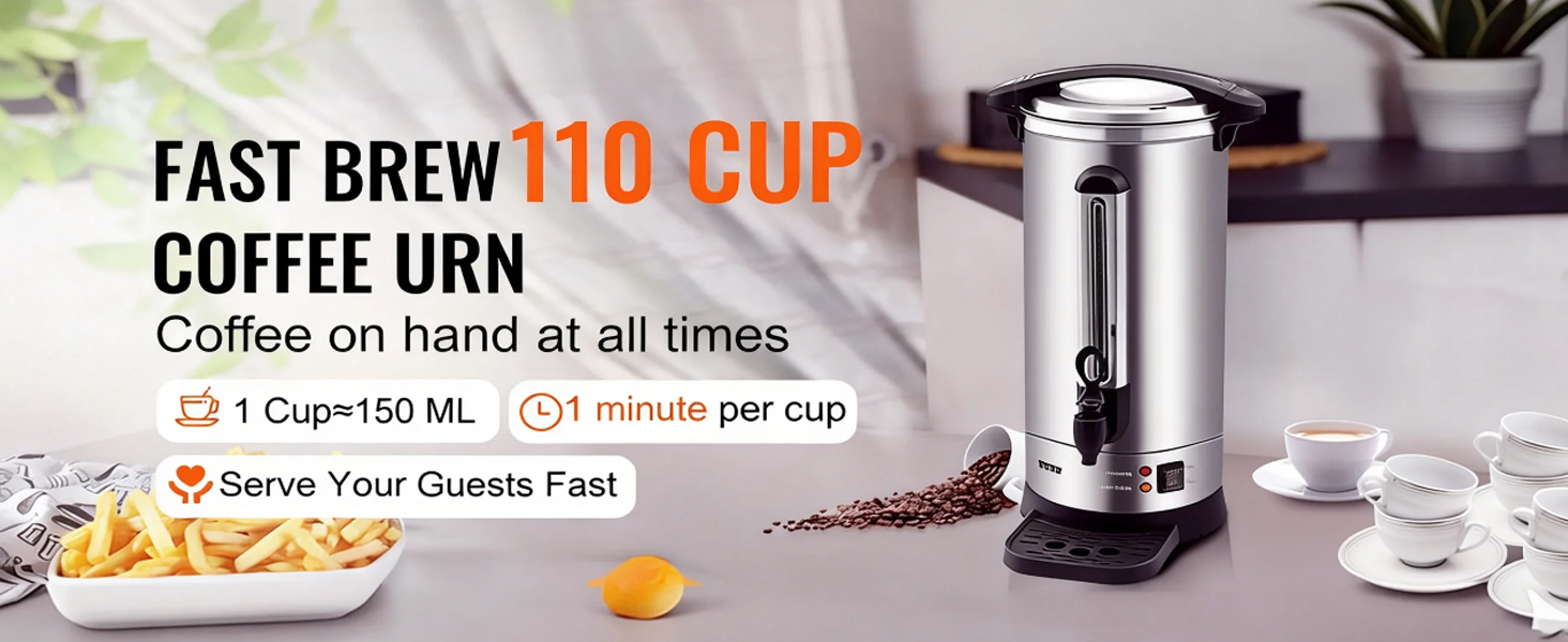 Commercial Coffee Urn 110 Cup Stainless Steel Coffee Dispenser Fast Brew