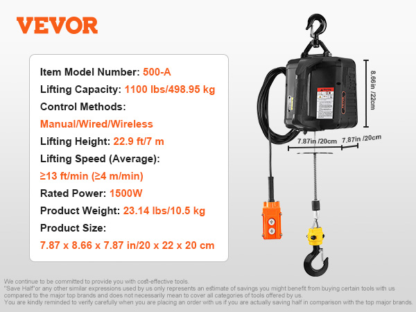 KELELM 3-in-1 Electric Hoist Winch - 1100Lbs Capacity, 1.5KW, 25ft Lift, Wireless Remote, 110V (For Garage, Shop, Towing)