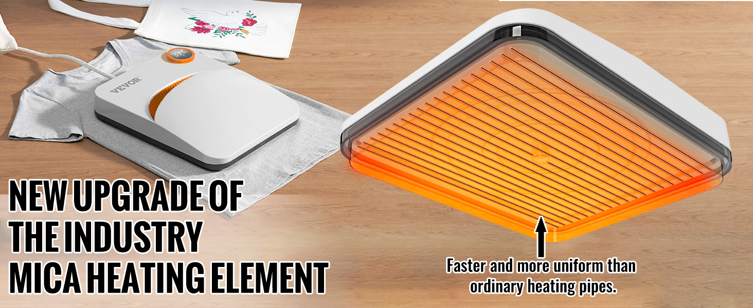 Máquina de prensado térmico VEVOR con elemento calefactor de mica mejorado para una distribución del calor más rápida y uniforme.