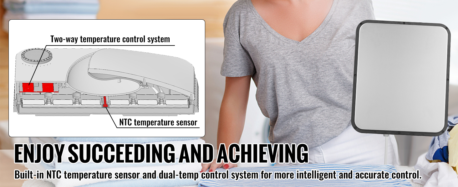 Máquina de prensado térmico VEVOR con sensor NTC y sistema de control de temperatura dual para un funcionamiento inteligente.
