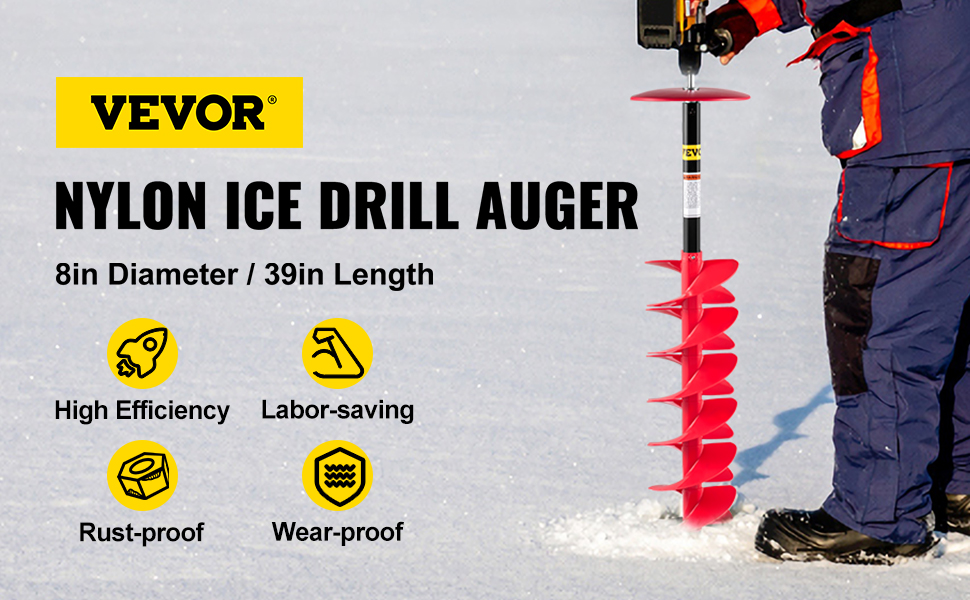 VEVOR ice drill auger: high efficiency, labor-saving, rust-proof, wear-proof.