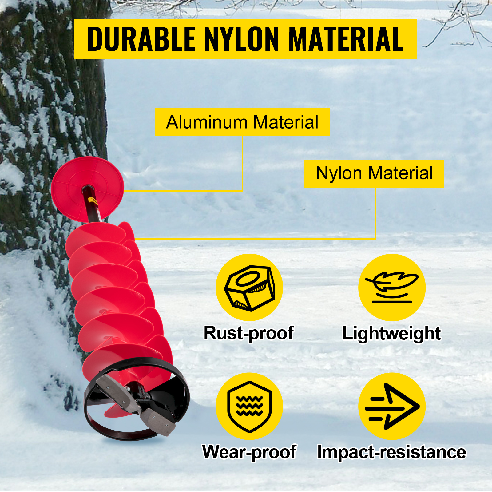 Barrena para taladro de hielo VEVOR con material de nailon duradero, a prueba de óxido, liviana, resistente al desgaste y a los impactos.