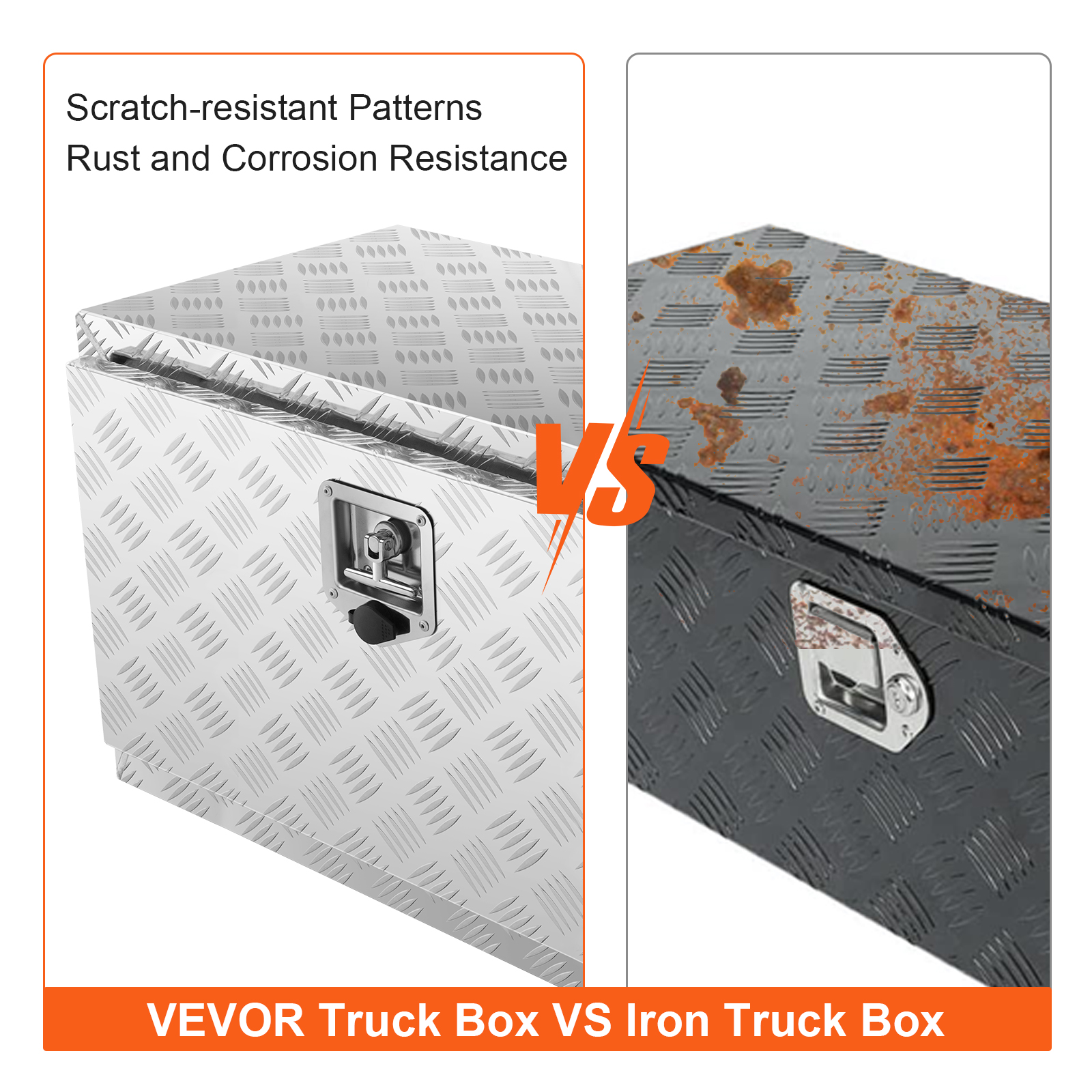 VEVOR underbody truck box vs iron truck box: scratch-resistant, rust, and corrosion-resistant comparison.