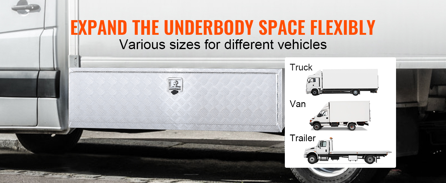 VEVOR underbody truck box with multiple size options for trucks, vans, and trailers. expand storage easily.