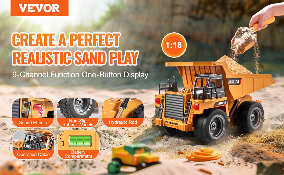 VEVOR RC Dump Truck 9-Channel Remote Model Car for Kids