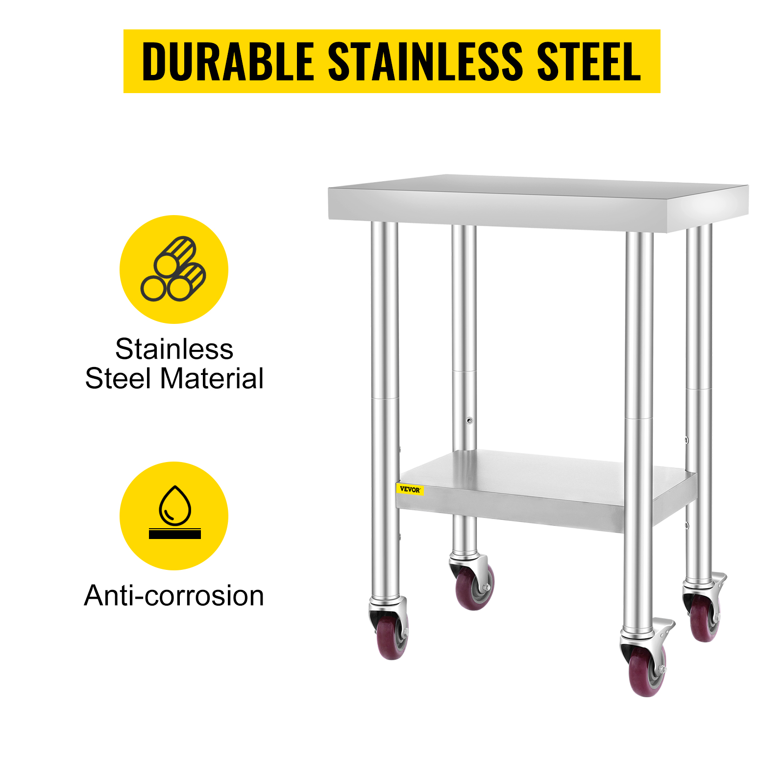 VEVOR 24x18x34 Inch Stainless Steel Work Table 3-Stage Adjustable Shelf ...