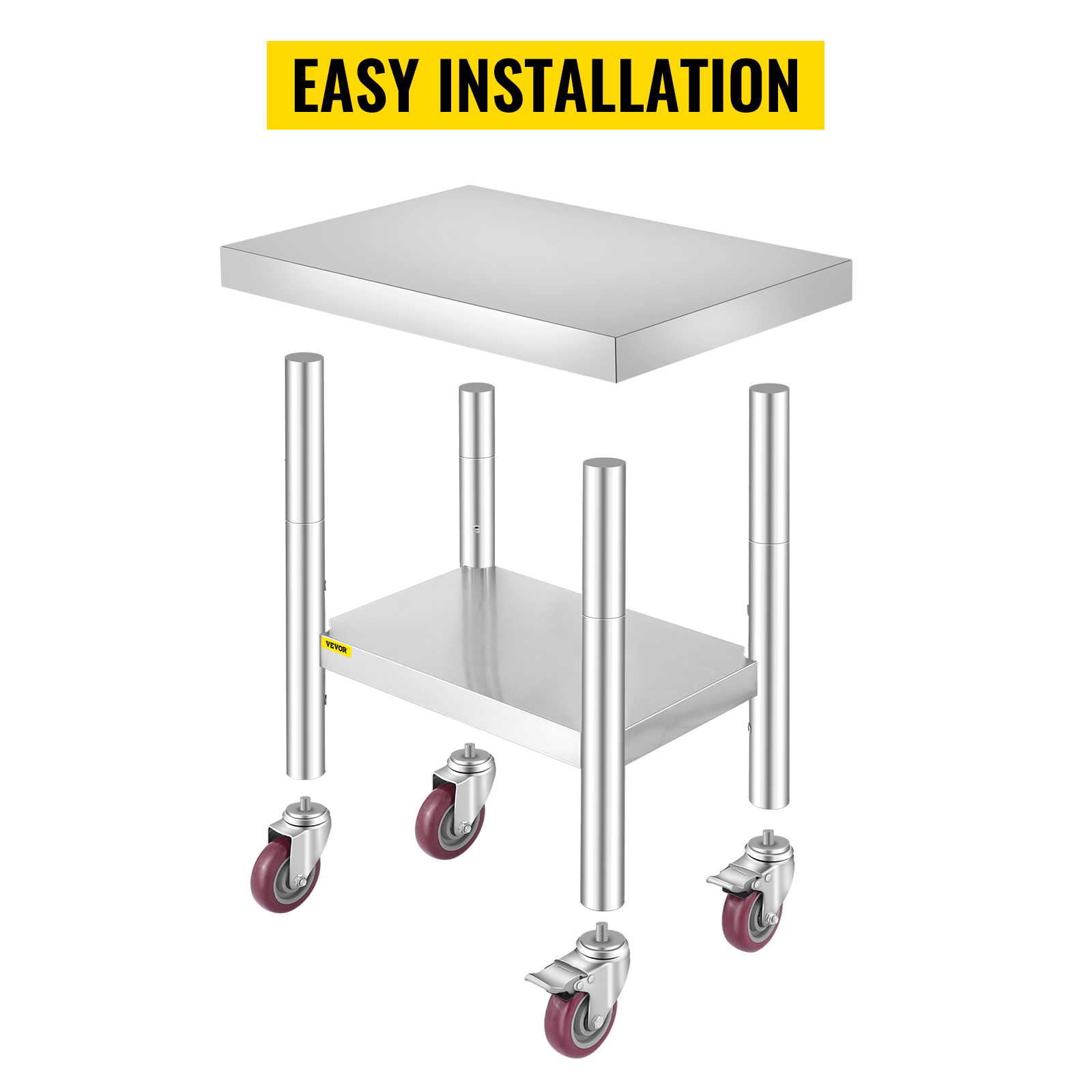 VEVOR 24x18x34 Inch Stainless Steel Work Table 3-Stage Adjustable Shelf ...