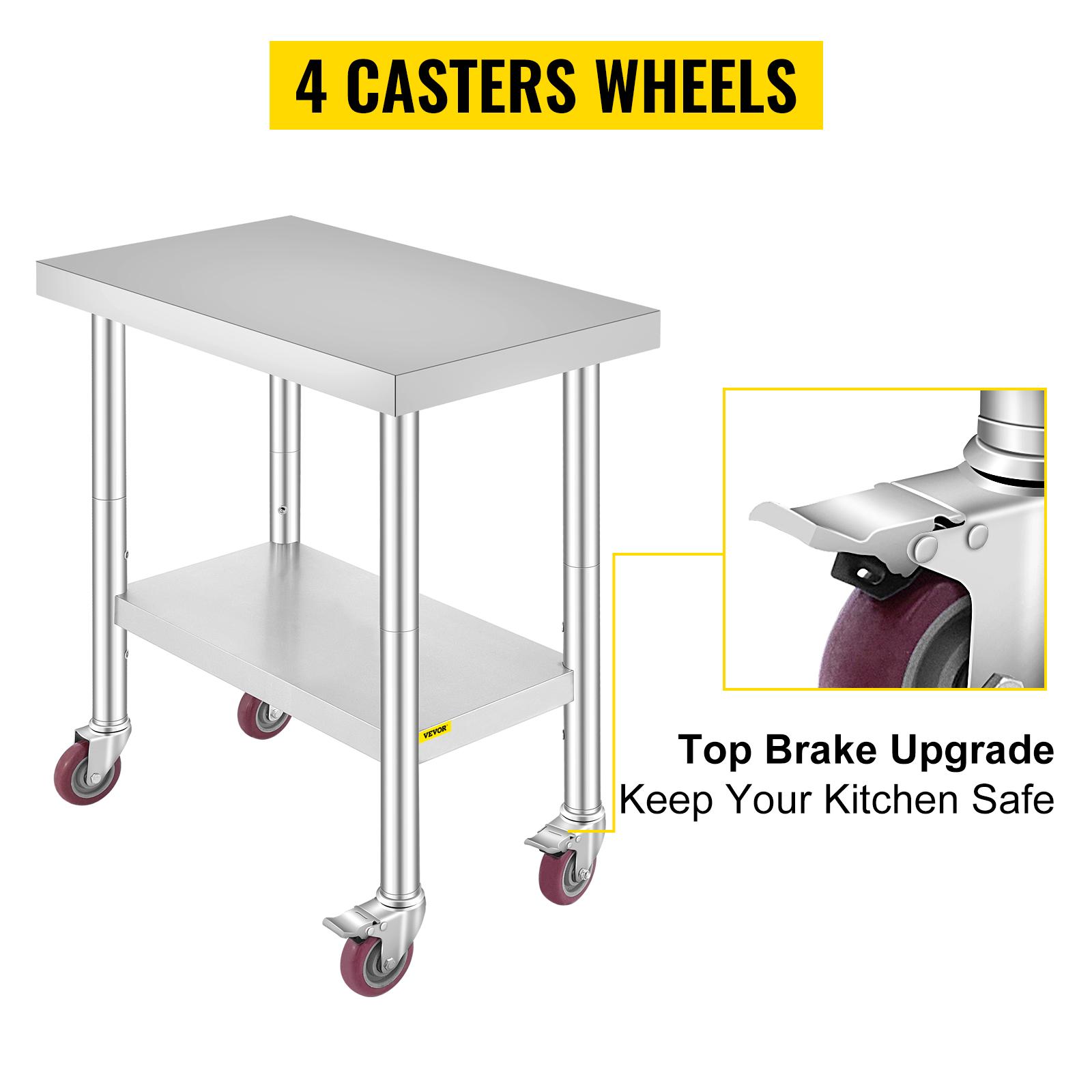 VEVOR 30x18x34 Inch Stainless Steel Work Table 3-Stage Adjustable Shelf ...