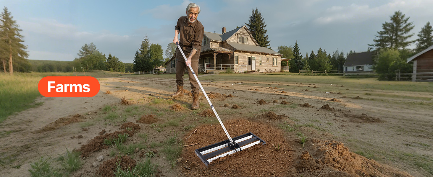 10x36in Lawn Leveling Rake – Heavy Duty, 83.9in Adjustable Handle, Carbon Steel, 3-Piece, Model LJY9010
