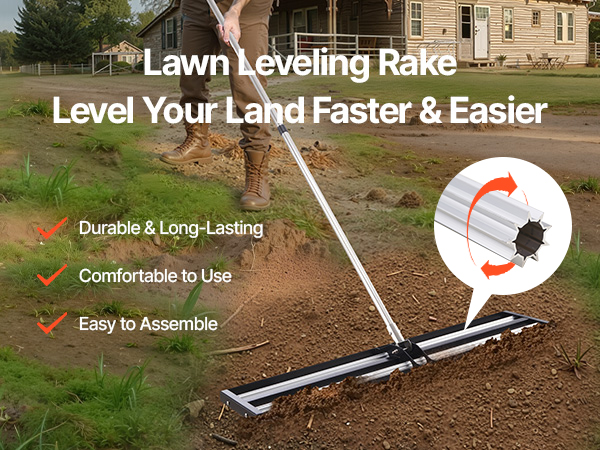 48x10in Lawn Leveling Rake with 83.9 in Adjustable Handle for Yard ...