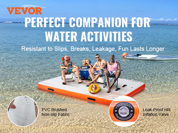 Muelle flotante inflable VEVOR: tela antideslizante duradera, válvula a prueba de fugas, perfecto para actividades acuáticas.