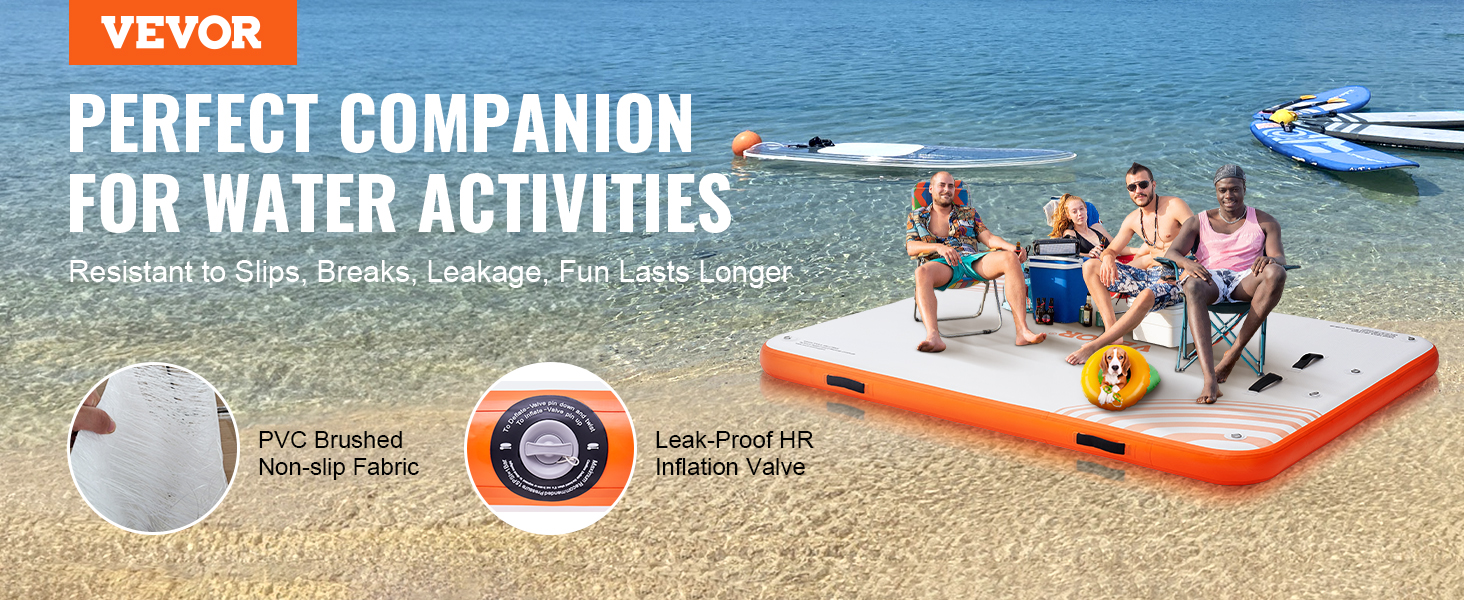 Muelle flotante inflable VEVOR: tela antideslizante duradera, válvula a prueba de fugas, perfecto para actividades acuáticas.