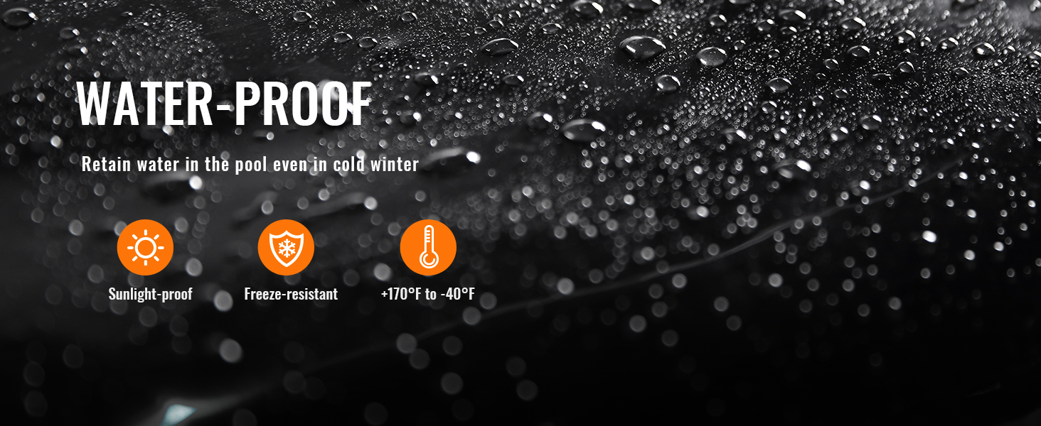 waterproof VEVOR pond liner with sunlight-proof and freeze-resistant features, working in extreme temperatures.