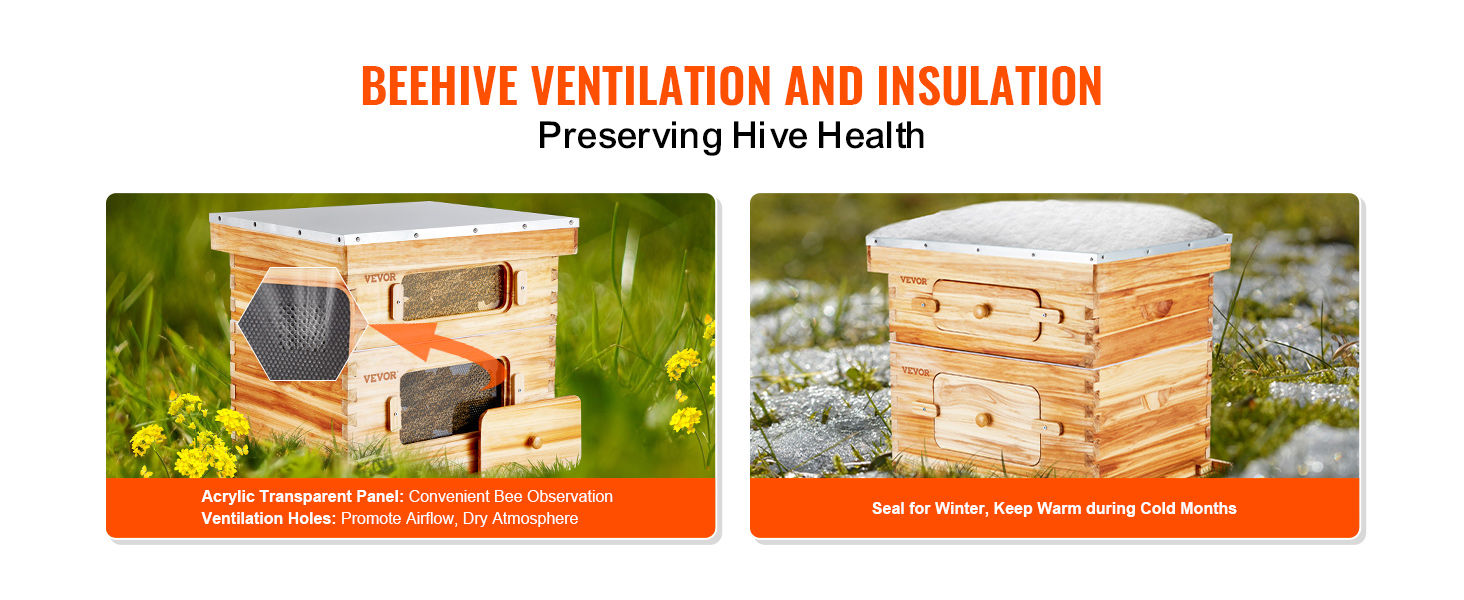 beehive ventilation and insulation with acrylic transparent panel and ventilation holes. VEVOR bee hive starter kit.