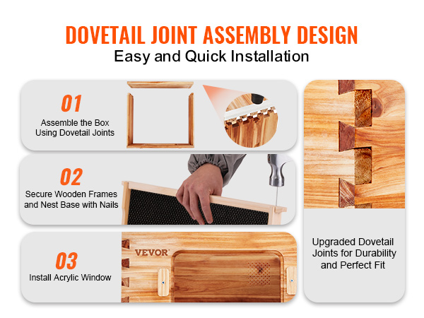 dovetail joint assembly for VEVOR bee hive starter kit with easy steps and durable construction.