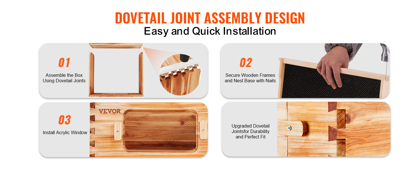 dovetail joint assembly for VEVOR bee hive starter kit with easy steps and durable construction.