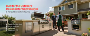 Tiroirs De Cuisine Extérieure En Acier Inoxydable - 3 Tiroirs, 42x52x73,6 Cm - Avec Porte-essuie-tout - Pour Barbecue, Terrasse