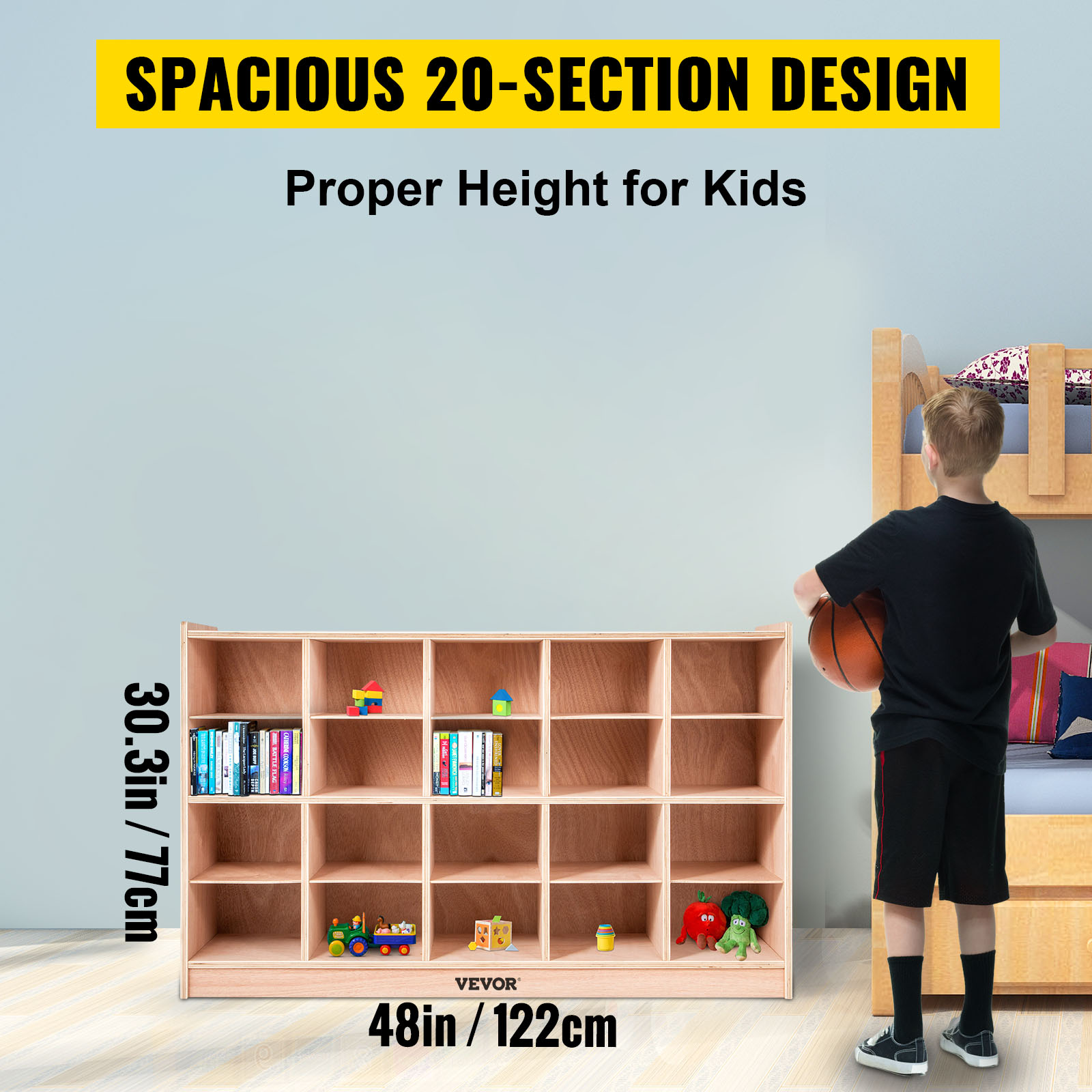 VEVOR Cubby Wooden Storage Unit 20 Cubby Storage Unit Classroom 30 Inch ...