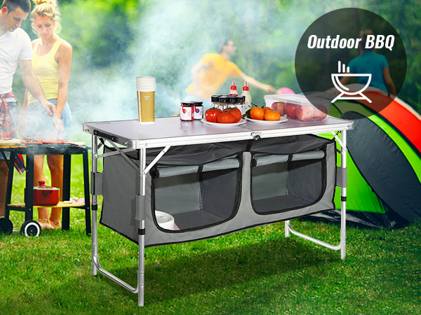 Folding Table Aluminum Portable Folding Camp Station With