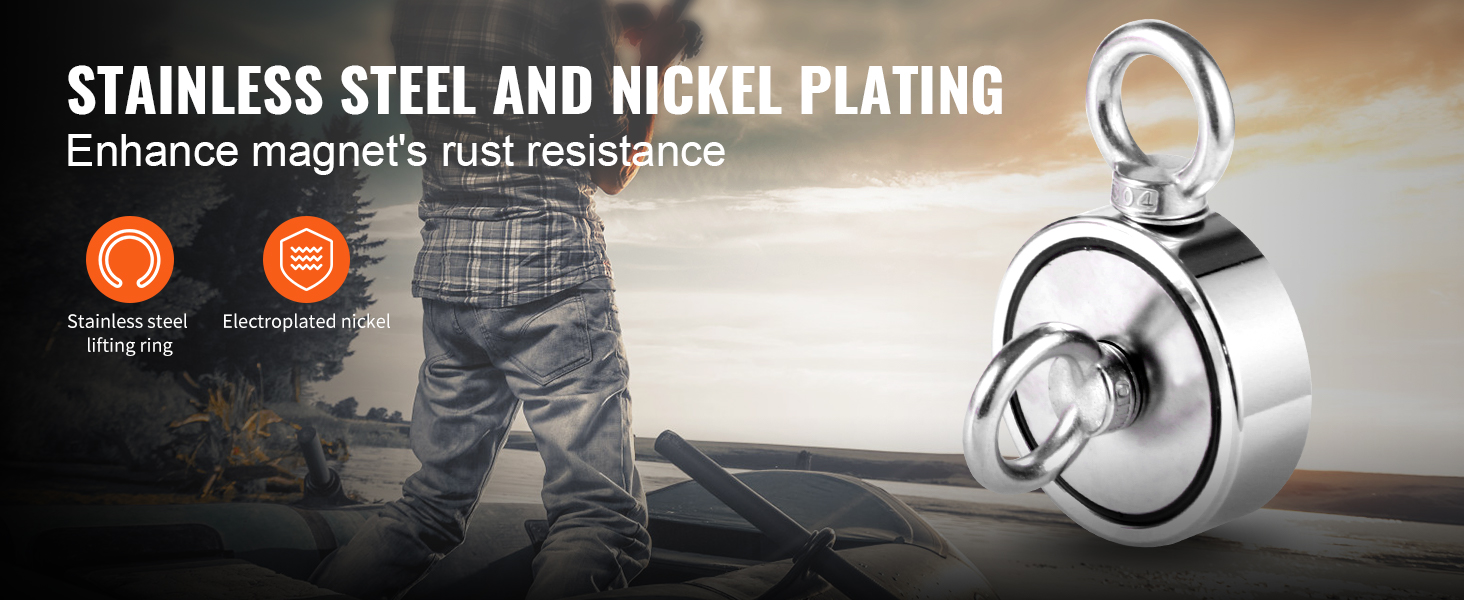 stainless steel and nickel plating of VEVOR magnet fishing kit enhance magnet’s rust resistance.