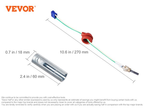 Kit di riparazione per riscaldatore diesel VEVOR con tubo da 0,7 x 2,4 pollici e cablaggio da 10,6 pollici.