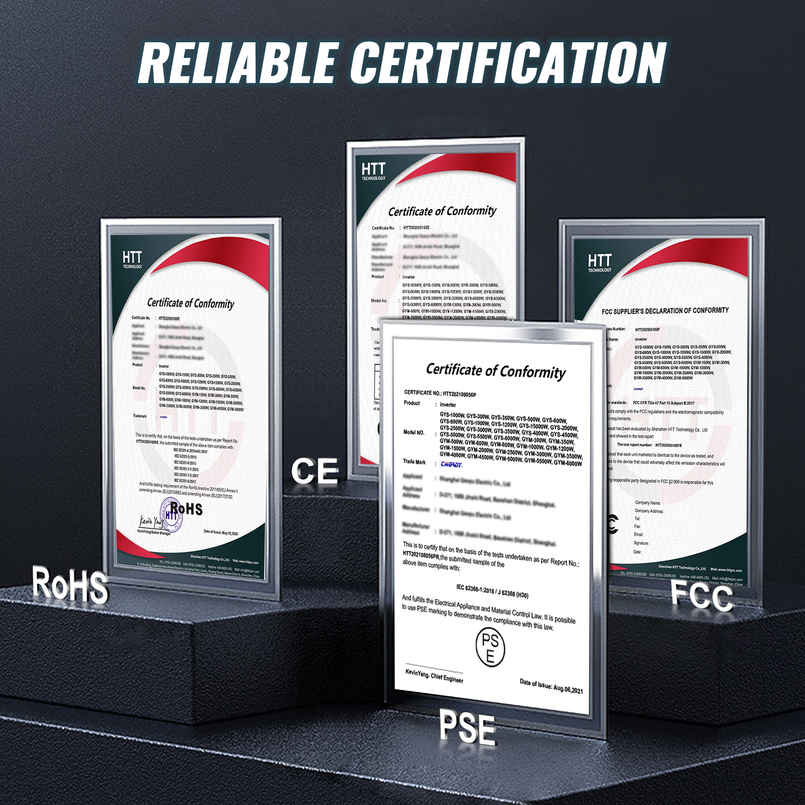 reliable certification display for VEVOR pure sine wave inverter with ce, fcc, rohs, pse badges