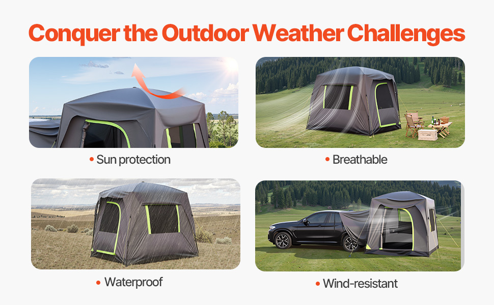 Tente De Hayon Pour SUV – Camping Imperméable 240x240 Cm, Auvent Arrière