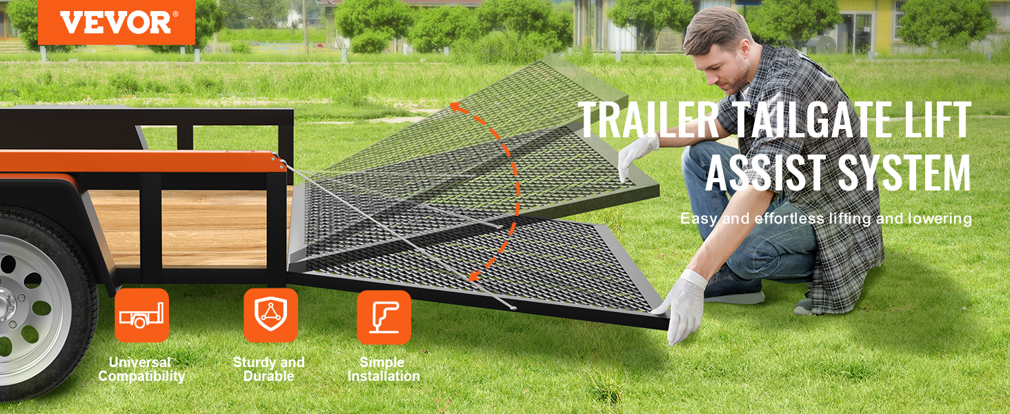 VEVOR trailer tailgate lift assist ensures easy lifting and lowering, with universal compatibility and durability.