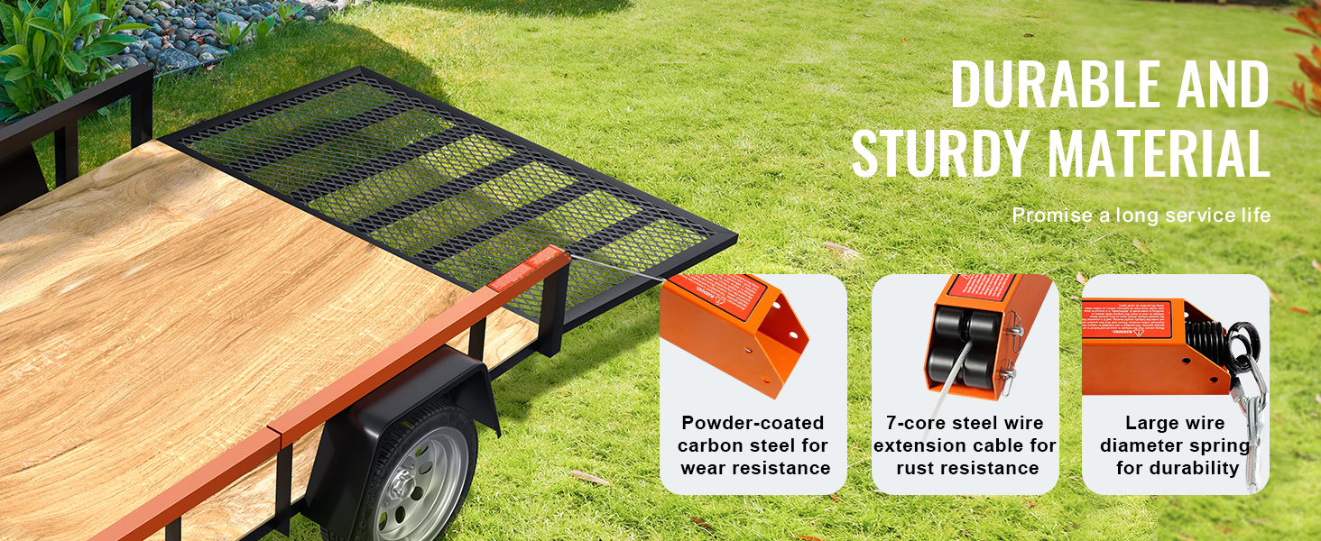 VEVOR trailer tailgate lift assist with carbon steel, steel wire extension cable, and durable spring.