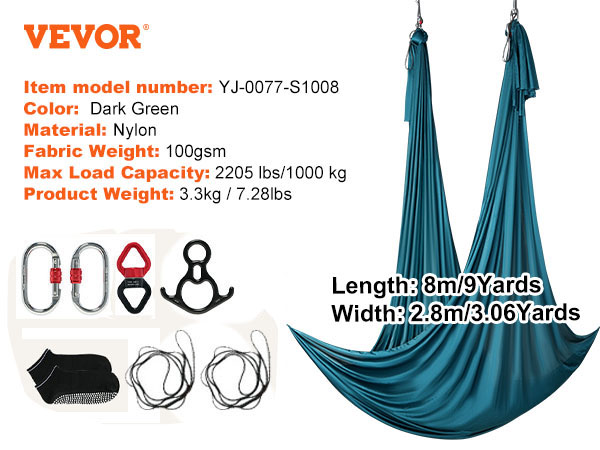 VEVOR Aerial Silks 10 Meters Long Yoga Swing Kit Yoga Hammock Flying Dance Aeria
