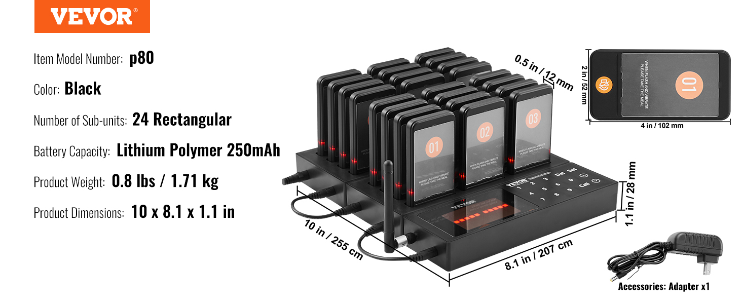 VEVOR Restaurant Pager System, Wireless 400m Long Range Lineup Waiting ...