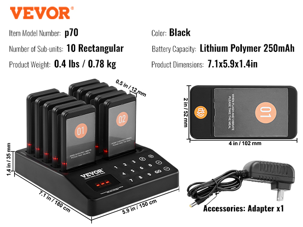 VEVOR Restaurant Pager System, Wireless 400m Long Range Lineup Waiting ...