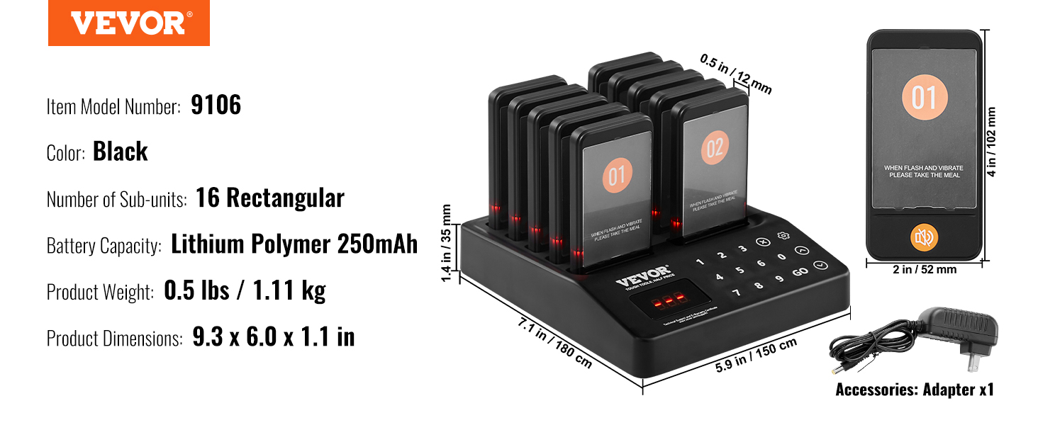 VEVOR Restaurant Pager System, Wireless 400m Long Range Lineup Waiting ...