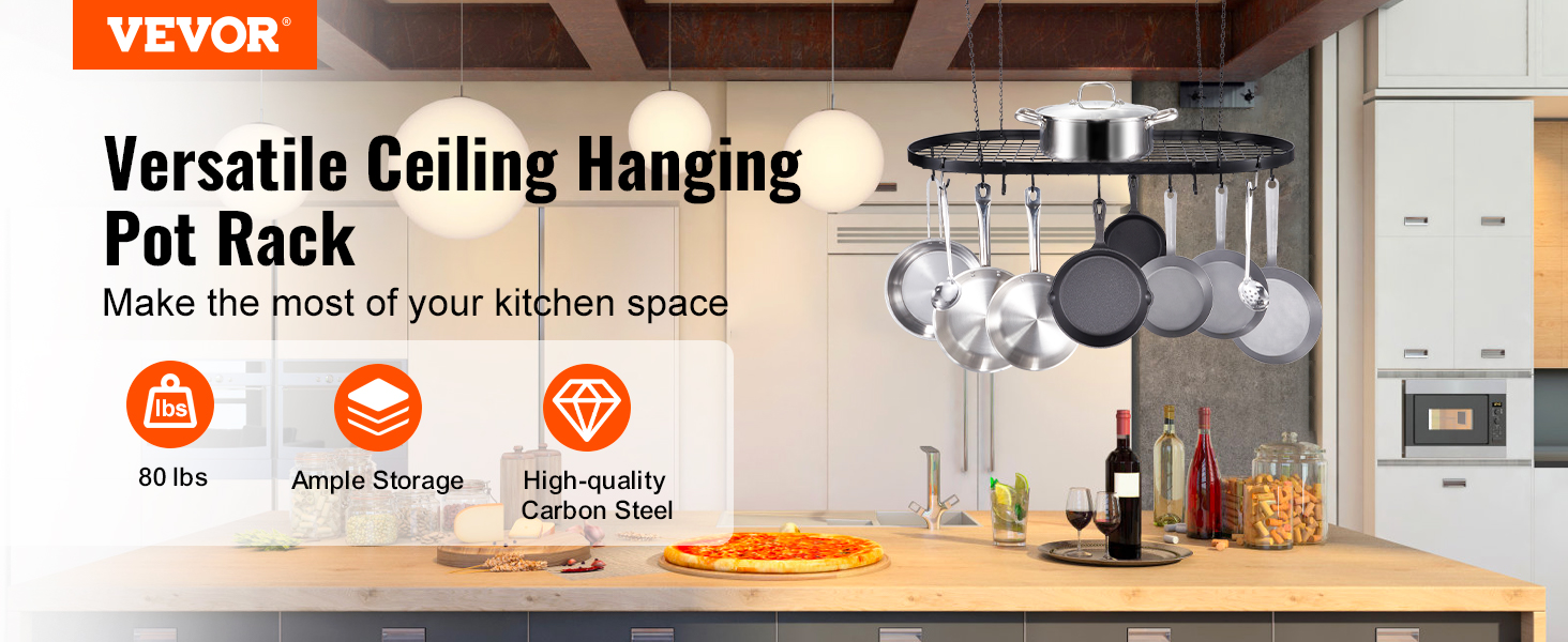VEVOR Hanging Pot Rack 36 In. Hanging Pot Rack Ceiling Mount With 20 S Hooks Ceiling Pot Rack 80 Lbs. Loading Weight DDSGJYC36QRSFSQGSV0 - The Home Depot