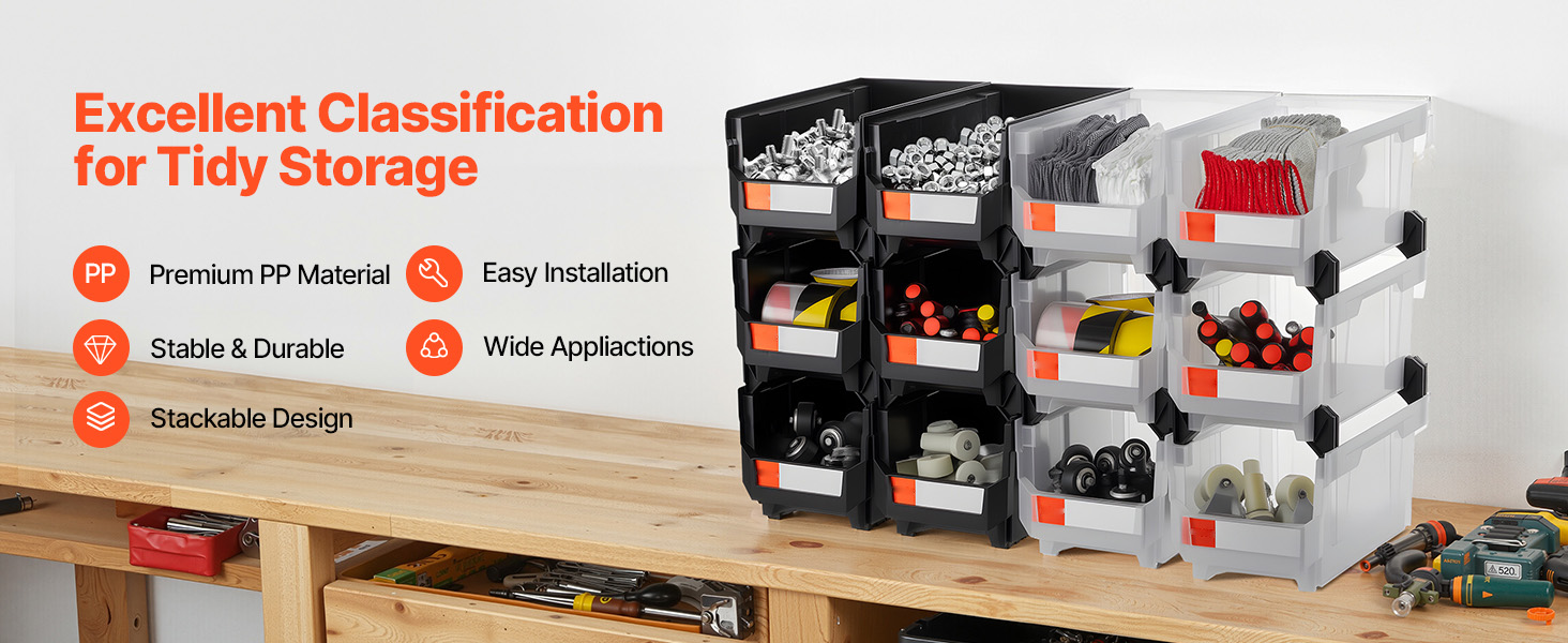 Stacked bins in organized setup