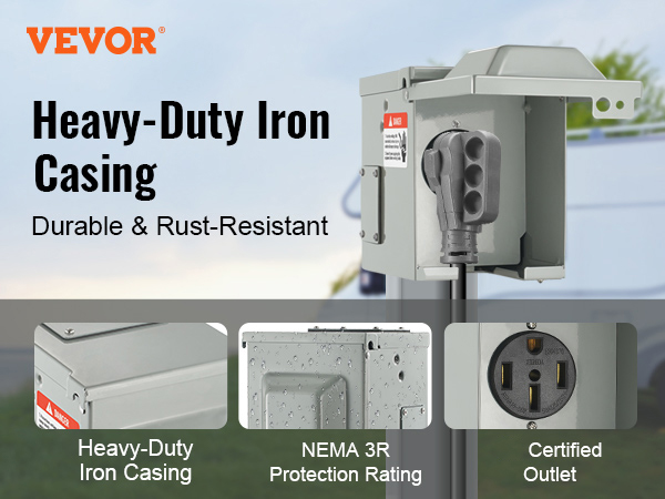 VEVOR 50 Amp RV Power Outlet Box, 125/250 Volt, Enclosed Lockable ...