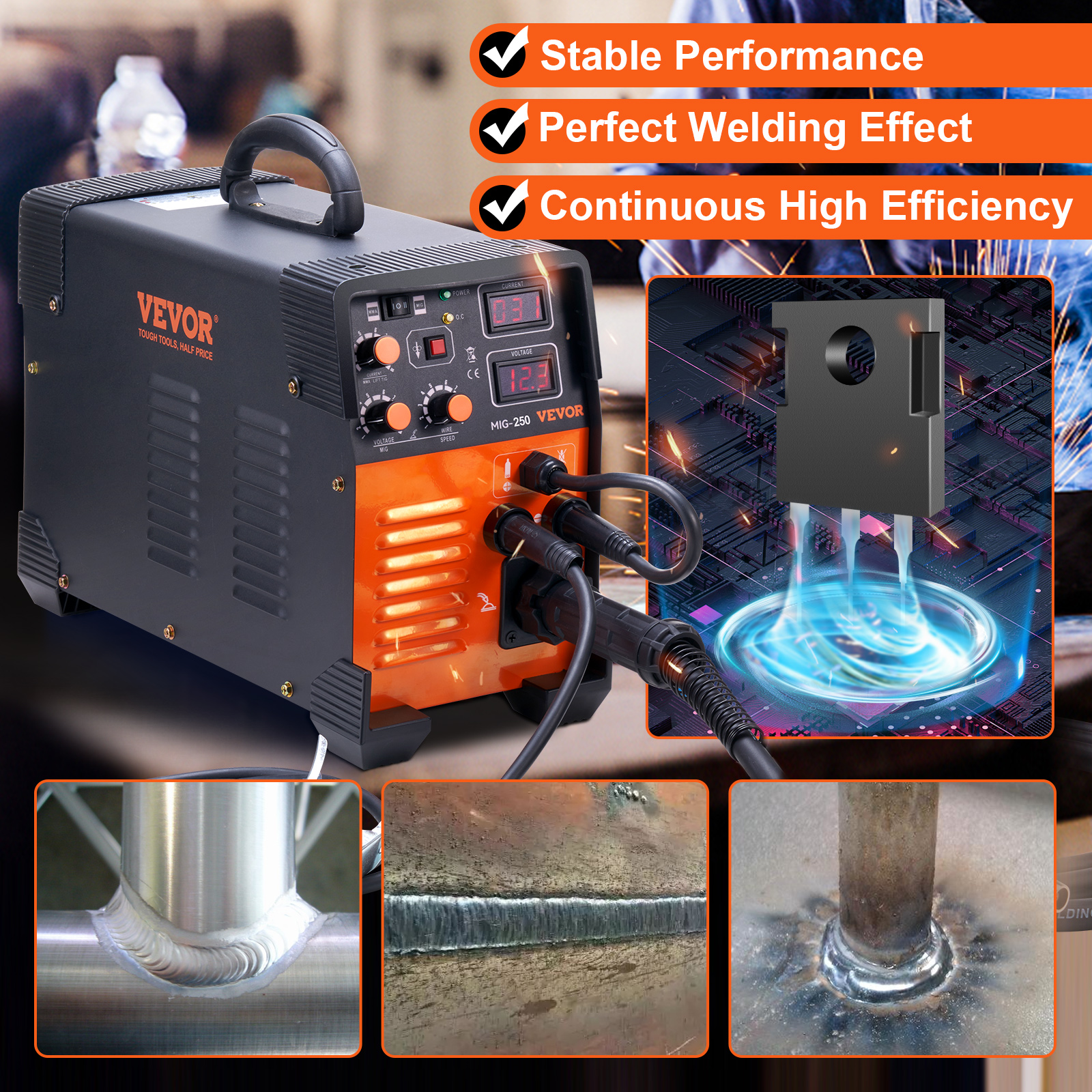 Poste à Souder MIG, 250 A, Machine De Soudage Synergique Soudeuse Portable MIG Sans Gaz Au Gaz MMA Lift MIG PLUSE 5 En 1, Avec Technologie Onduleur IGBT, Écran LCD, Torche Lift TIG Non Incluse