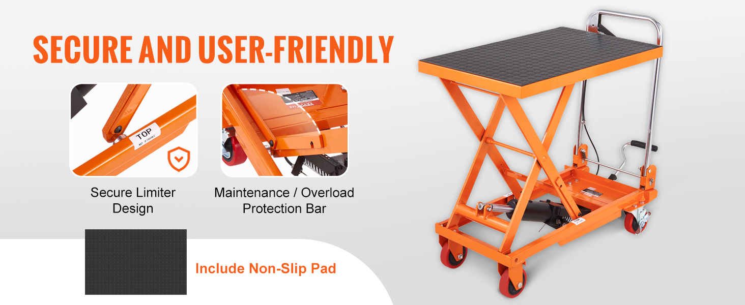 VEVOR Hydraulic Lift Table Cart, 500lbs Capacity 28.5" Lifting Height, Manual Single Scissor Lift Table With 4 Wheels And Non-slip Pad, Hydraulic Scissor Cart For Material Handling, Red - Foto 8