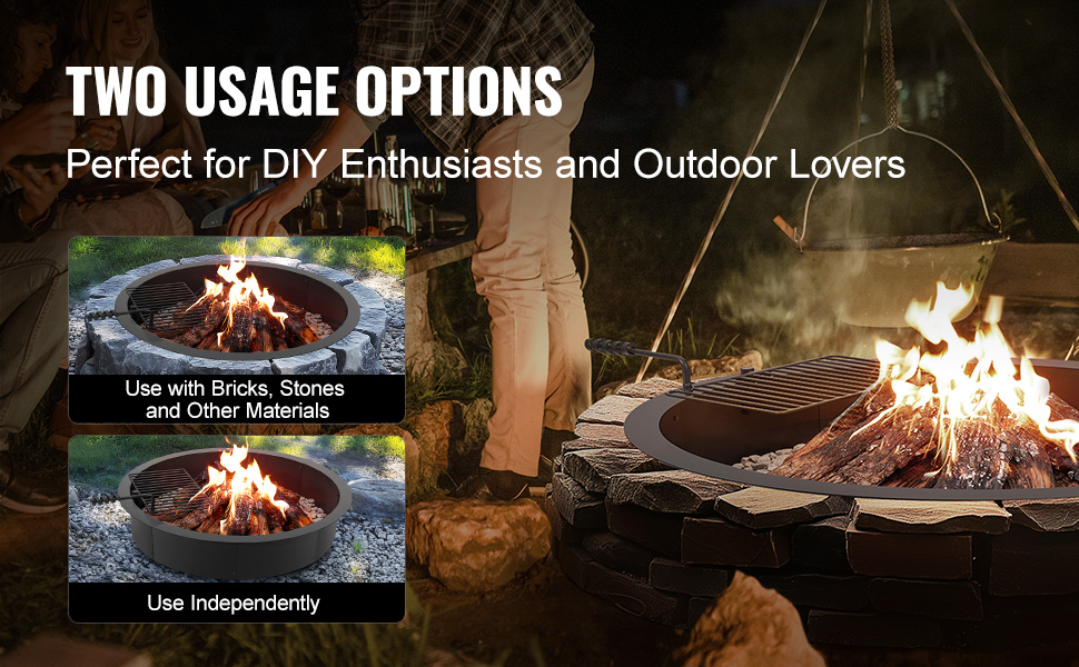 VEVOR fire pit ring with two usage options, perfect for diy enthusiasts and outdoor lovers.