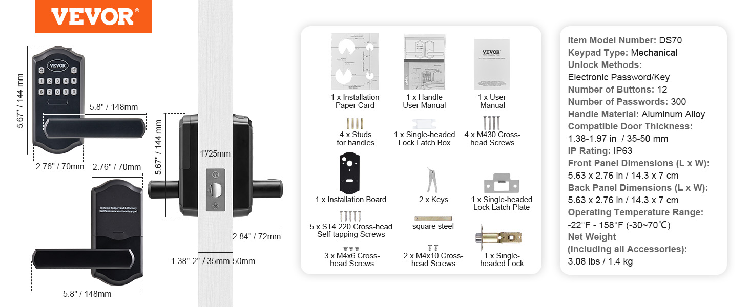 VEVOR Keyless Entry Door Lock, Electronic Keypad Entry Lever, Password ...