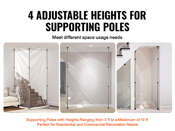 VEVOR Dust Barrier Poles, Carry Bag, 10 Ft Poles with 4 Telescoping ...