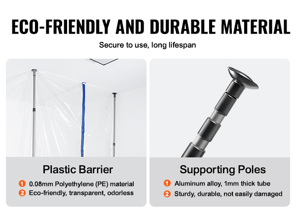 VEVOR Dust Barrier Poles, 10 Ft Barrier Poles, Dust Barrier System with ...