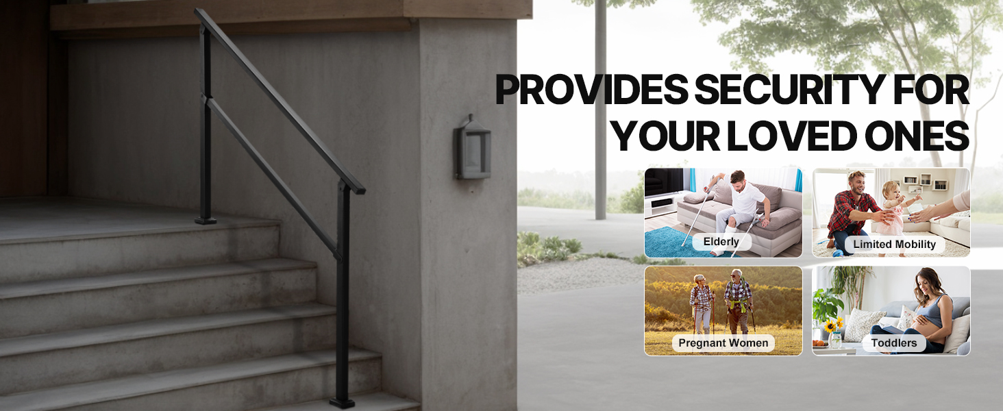 Outdoor Handrails for 4-5 Step Stairs Black Square Tube Easy Install ...
