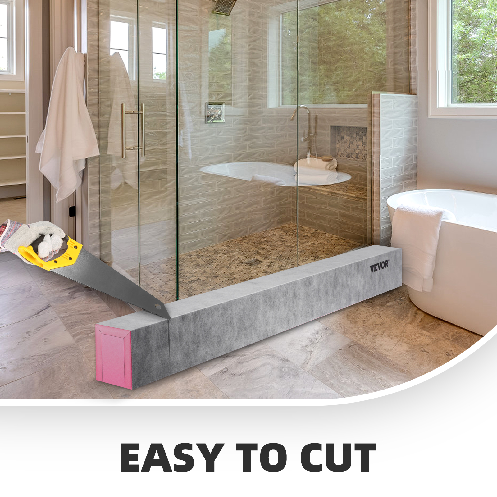 VEVOR Shower Curb, 60'' x 4'' x 6'', Cuttable Waterproof XPS Foam Curb ...