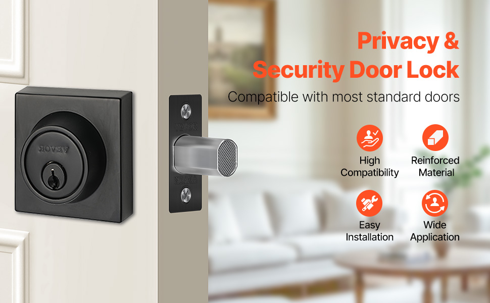 Deadbolt Lock Square Single Cylinder Dead Bolt Keyed 1 Side Matte Black ...